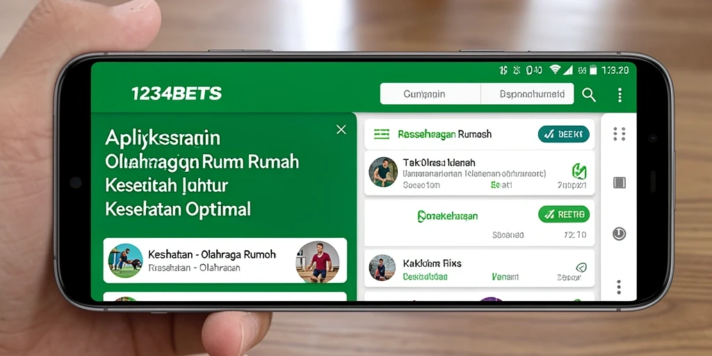 Antarmuka aplikasi 1234BETS yang menarik dan fungsional untuk Olahraga Rumah.