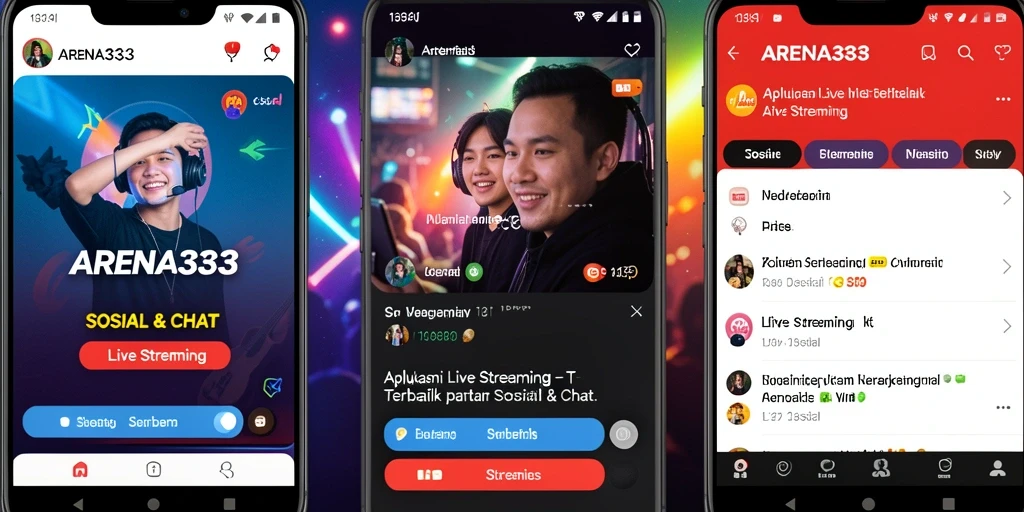 Antarmuka aplikasi ARENA333 dengan fitur Live Streaming yang menarik.