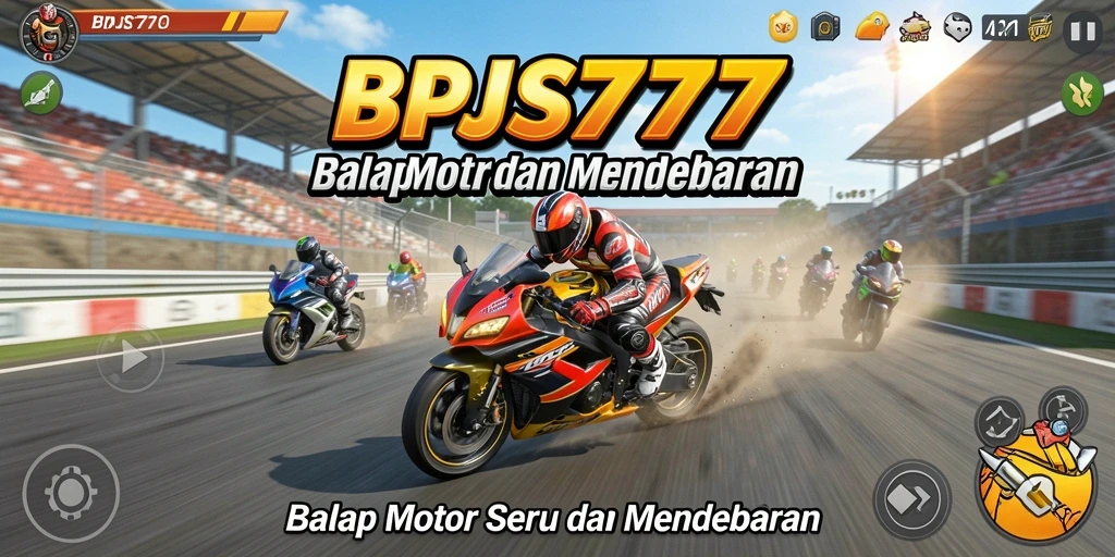 Tampilan antarmuka seru dalam game balap motor BPJS777.