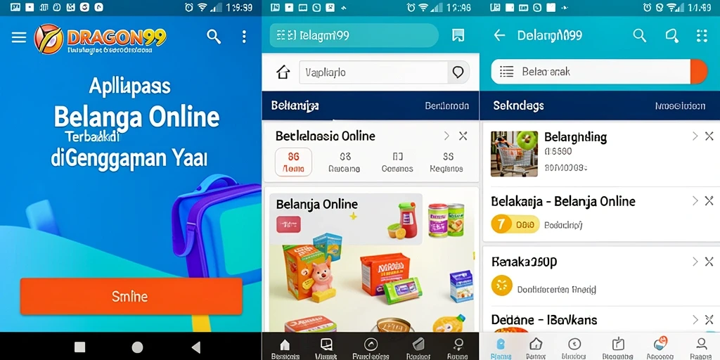 Tampilan antarmuka aplikasi DRAGON99 untuk belanja online yang menarik.