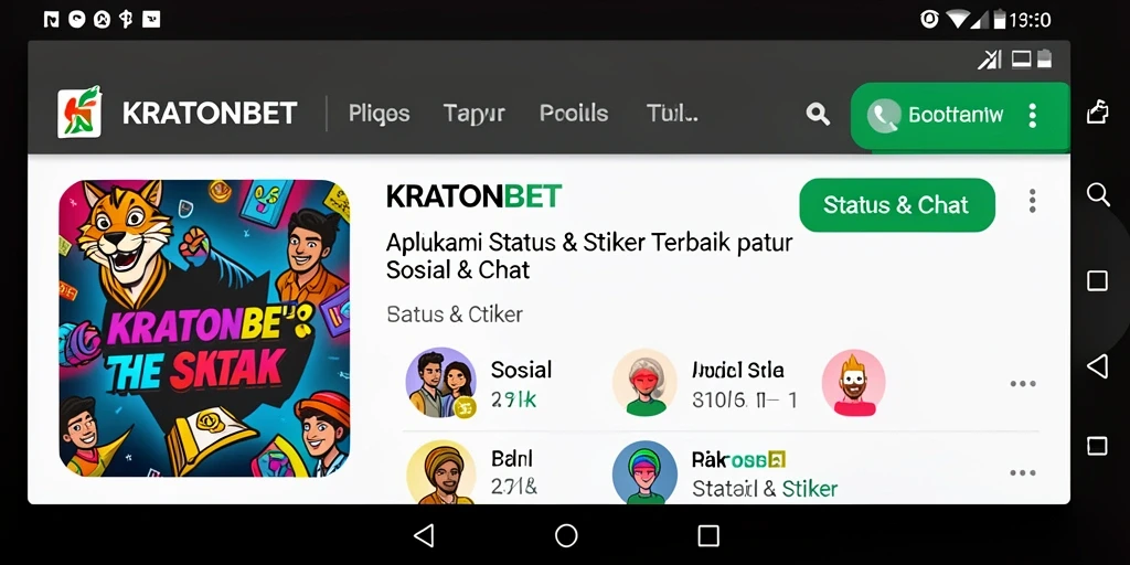 Antarmuka aplikasi KRATONBET dengan stiker dan status yang menarik.