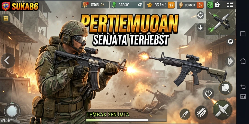 Screenshot menampilkan aksi pertempuran intens dalam SUKA86.